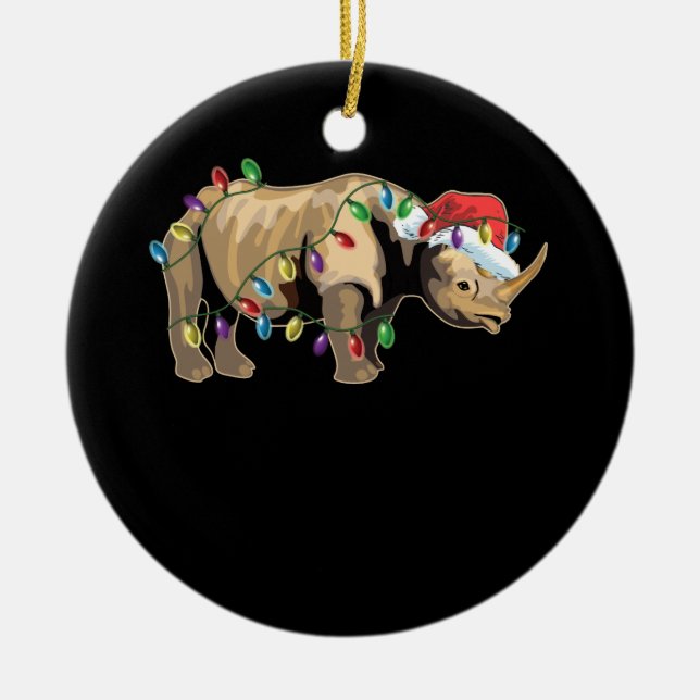 Santa Rhino Christmas Lights Rhino Lover Weihnacht Keramik Ornament (Vorne)