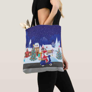 Santa ride scooter in the night town tasche