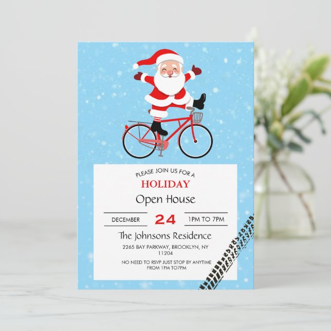 Santa rides a Bicycle Einladung (Stehend Vorderseite)