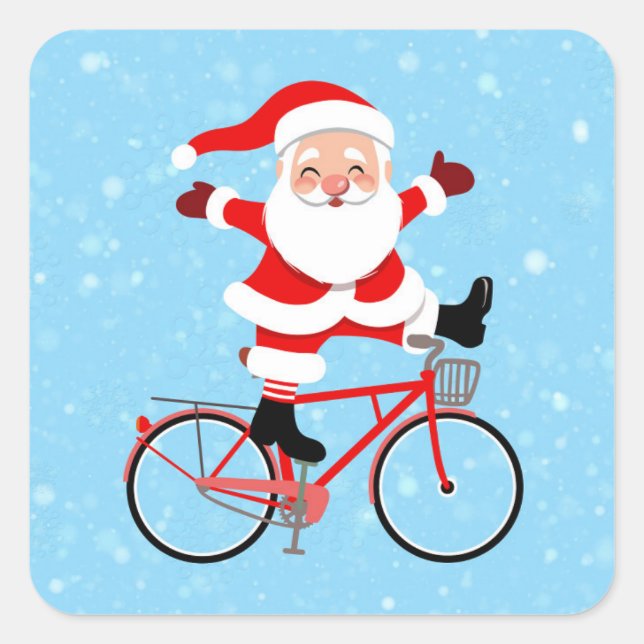 Santa rides a Bicycle Quadratischer Aufkleber (Vorderseite)