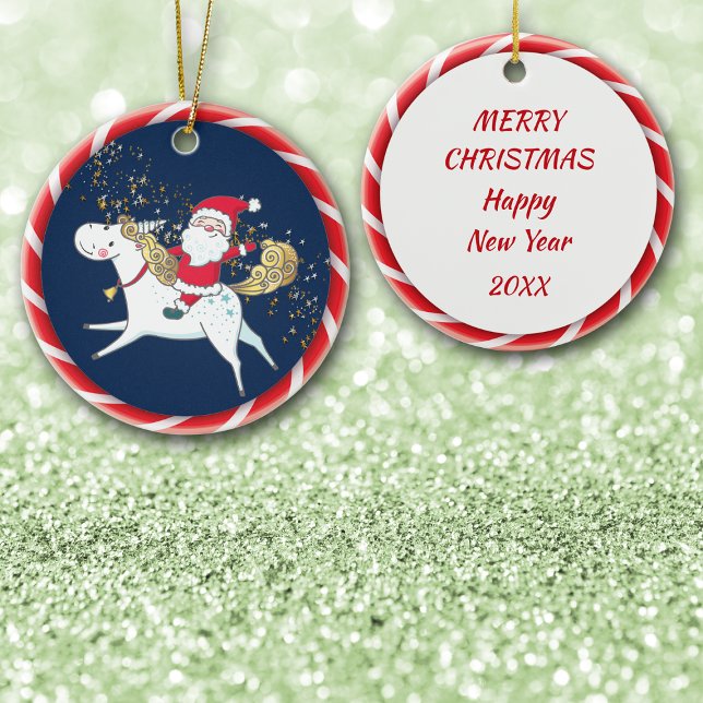 Santa Rides a Unicorn Niedlich Keramik Ornament (Von Creator hochgeladen)