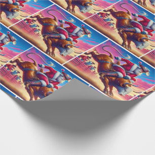 Santa Riding a Rodeo Bull Weihnachten Geschenkpapier