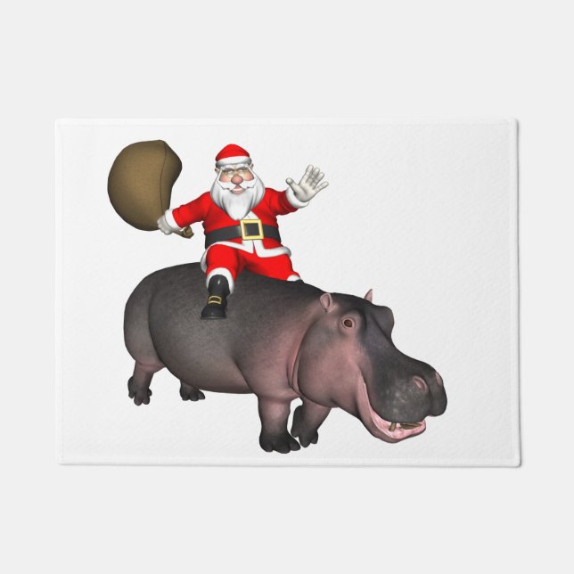 Santa Riding auf Hippo Fußmatte (Vorderseite)
