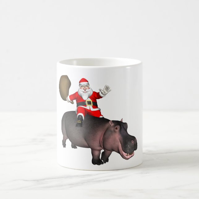 Santa Riding auf Hippo Kaffeetasse (Mittel)