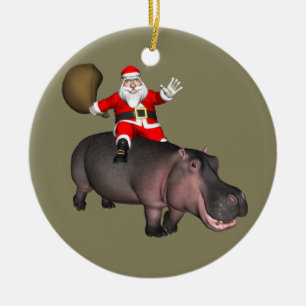 Santa Riding auf Hippo Keramikornament