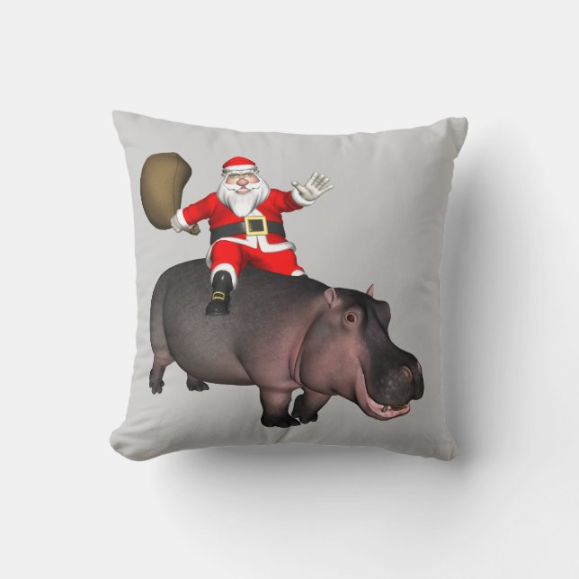 Santa Riding auf Hippo Kissen (Vorderseite)