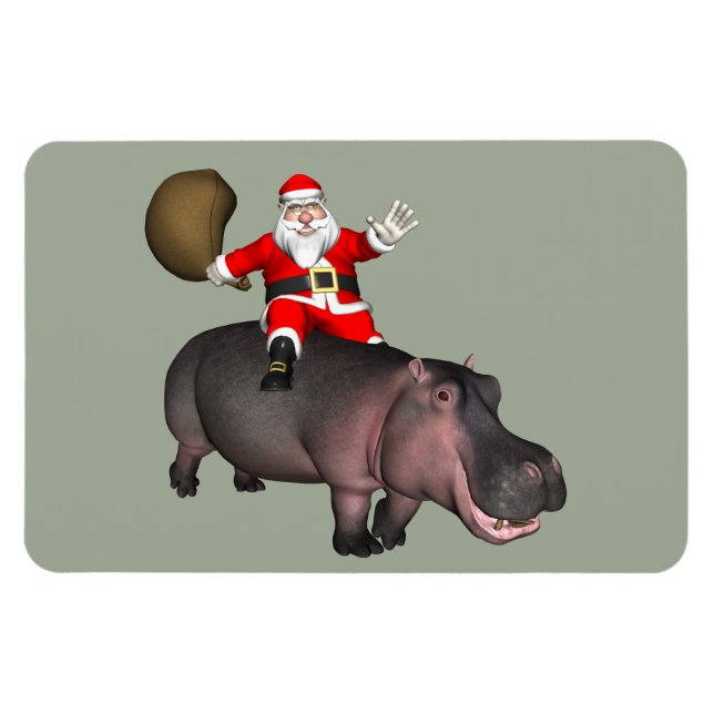 Santa Riding auf Hippo Magnet (Horizontal)