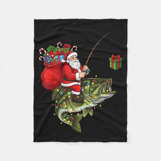 Santa Riding B Fish Christmas Fishing Funny Xmas P Fleecedecke (Vorderseite)