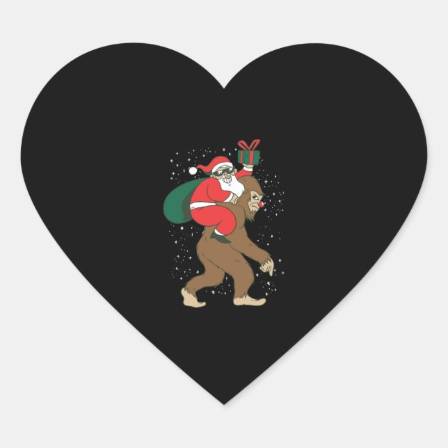 Santa Riding Bigfoot Funny Yeti Weihnachtsdesign Herz-Aufkleber (Vorderseite)