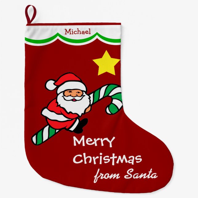Santa Riding Candy Cane Großer Weihnachtsstrumpf (Vorderseite)