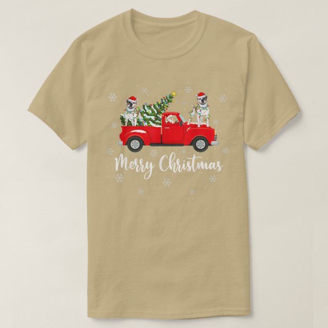 Santa Riding Christmas Tree Truck American Bulldog T-Shirt (Design vorne)
