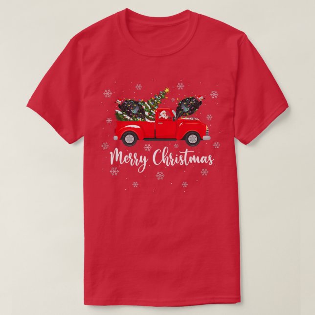 Santa Riding Christmas Tree Truck Guinea Fowl Bird T-Shirt (Design vorne)