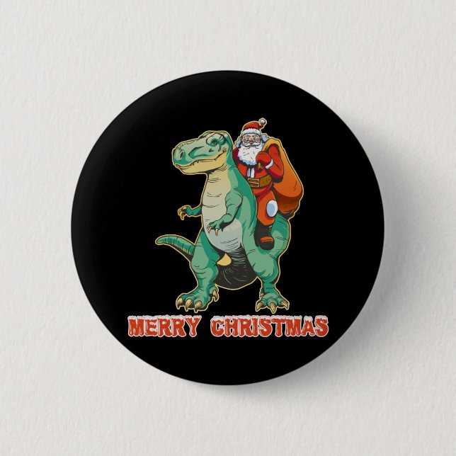 Santa Riding Dinosaur Button (Vorderseite)