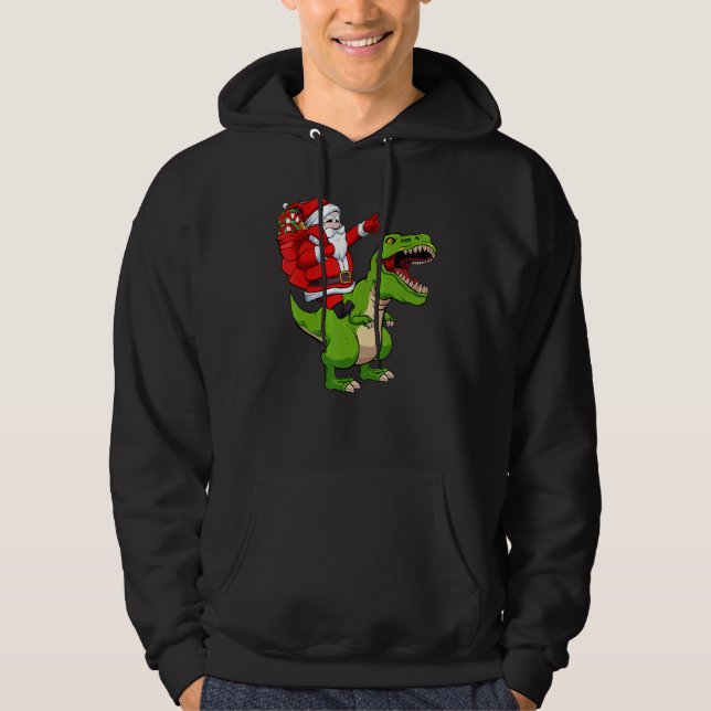 Santa Riding Dinosaur Christmas Pajama Cool Rex X  Hoodie (Vorderseite)