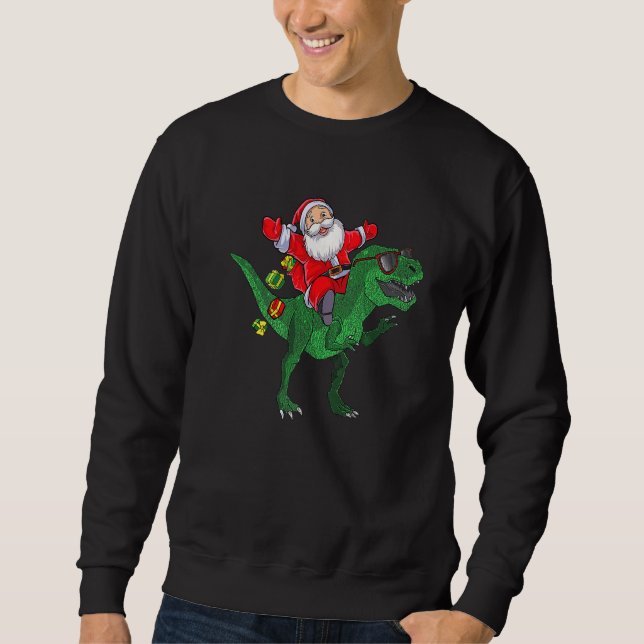 Santa Riding Dinosaur rex Christmas Boys Men Xmas  Sweatshirt (Vorderseite)