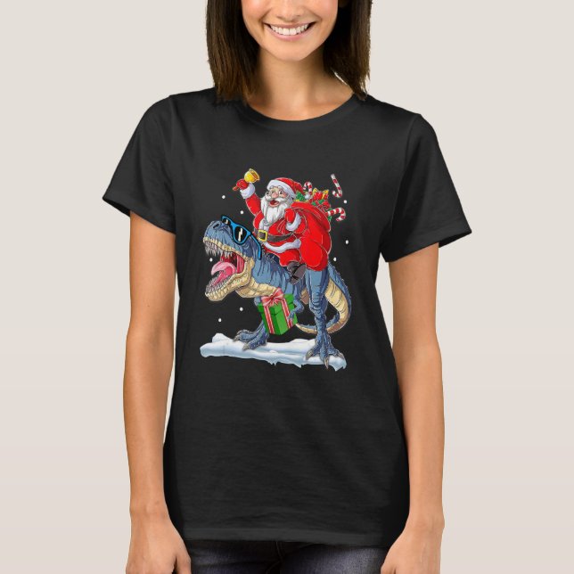 Santa Riding Dinosaur Rex Christmas  Xmas Boys Kid T-Shirt (Vorderseite)