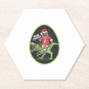 Santa Riding Dinosaur T rex auf Osterschneeeier Untersetzer