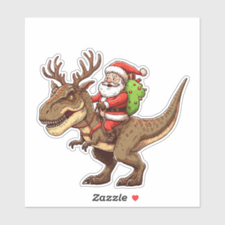 Santa Riding Dinosaur T-Rex Aufkleber