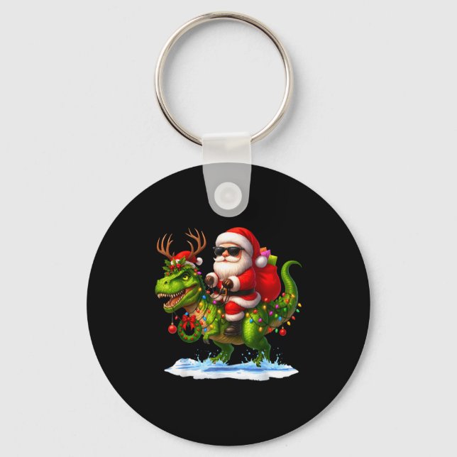 Santa Riding Dinosaur T Rex Christmas Boys Men Xma Schlüsselanhänger (Vorderseite)