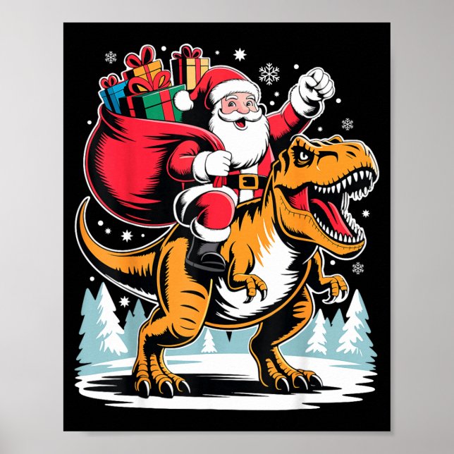 Santa Riding Dinosaur T Rex Christmas Boys Xmas  Poster (Vorne)