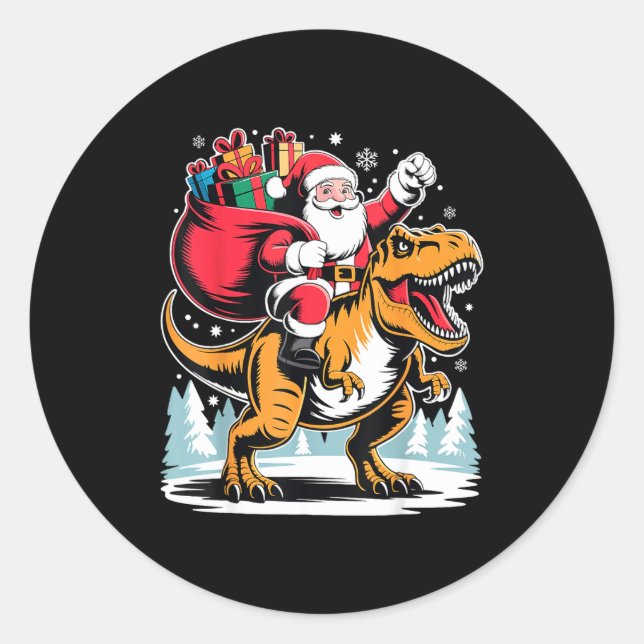 Santa Riding Dinosaur T Rex Christmas Boys Xmas  Runder Aufkleber (Vorderseite)