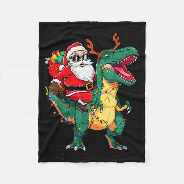 Santa Riding Dinosaur T Rex Funny Christmas Kids B Fleecedecke (Vorderseite)