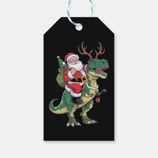 Santa Riding Dinosaur T-Rex Weihnachtsfeiertag Geschenkanhänger (Rückseite)