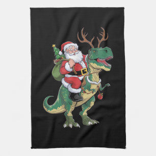 Santa Riding Dinosaur T-Rex Weihnachtsfeiertag Geschirrtuch
