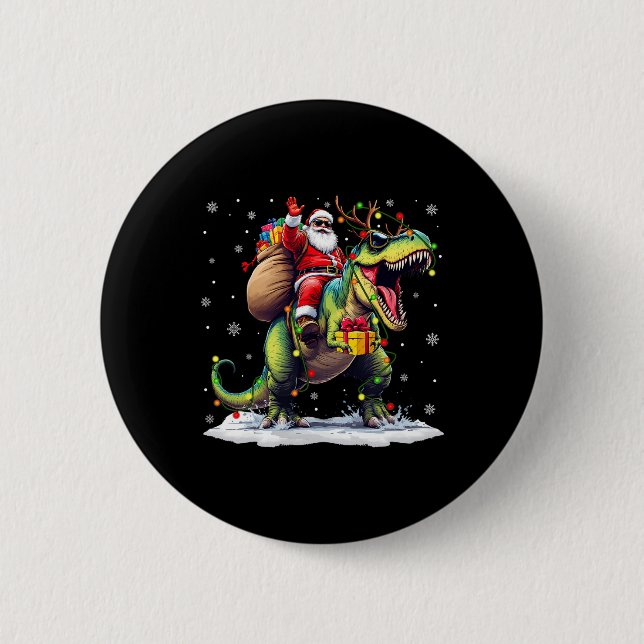Santa Riding Dinosaur T Rex Weihnachtsjunge Männer Button (Vorderseite)