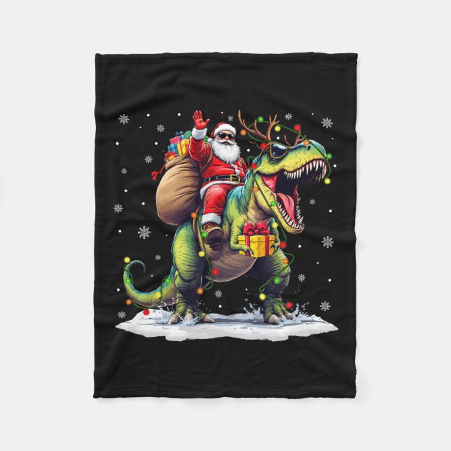 Santa Riding Dinosaur T Rex Weihnachtsjunge Männer Fleecedecke (Vorderseite)