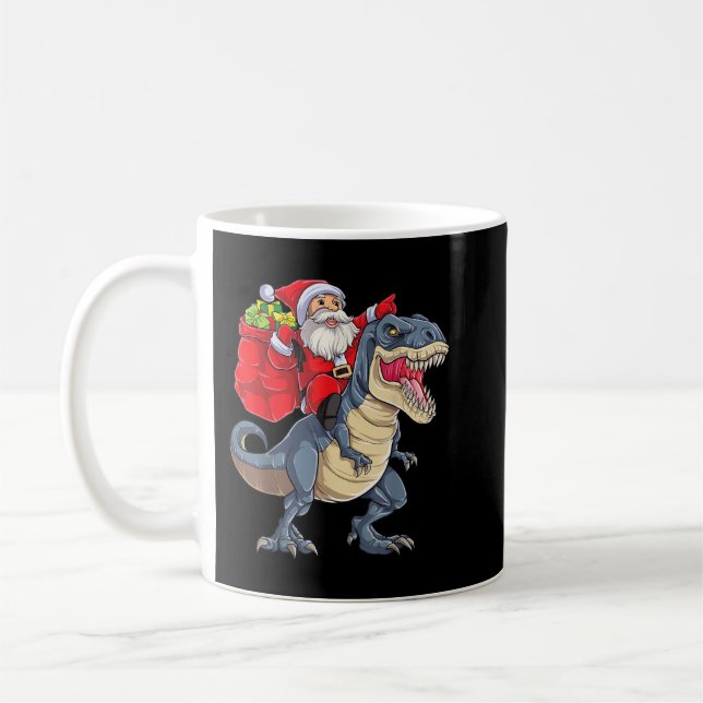 Santa Riding Dinosaur T rex Weihnachtsjunge Männer Kaffeetasse (Links)