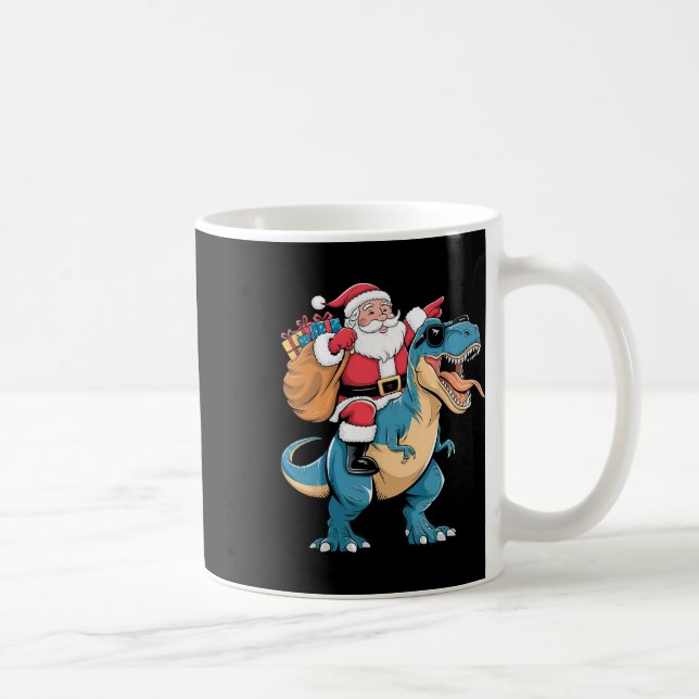Santa Riding Dinosaur T Rex Weihnachtsjunge Männer Kaffeetasse (Rechts)