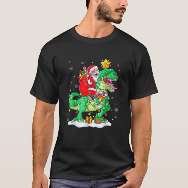 Santa Riding Dinosaur T Rex Weihnachtsjunge Männer T-Shirt (Vorderseite)