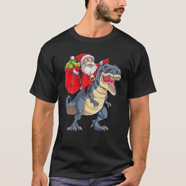 Santa Riding Dinosaur T Rex Weihnachtsjunge Männer T-Shirt (Vorderseite)