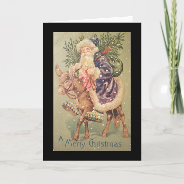 Santa Riding Donkey Vintag Feiertagskarte (Vorderseite)