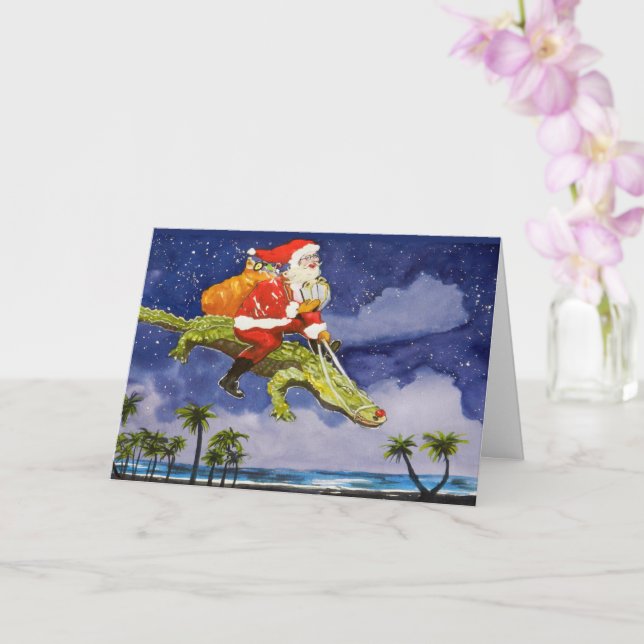 Santa Riding Gator Faltkarte Karte (Orchidee)