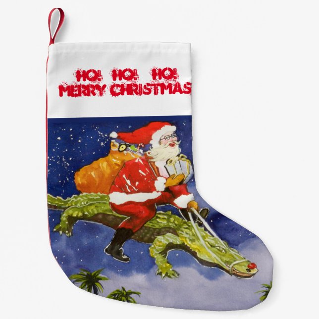 Santa Riding Gator Kleiner Weihnachtsstrumpf (Vorderseite)