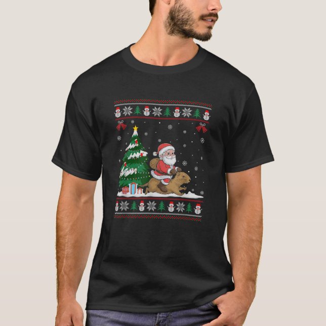 Santa Riding Gopher Tree Lighting Christmas Pajama T-Shirt (Vorderseite)