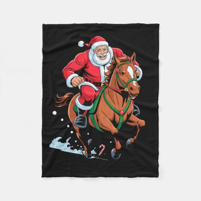 Santa Riding Horse Funny Equestrian Christmas Xmas Fleecedecke (Vorderseite)