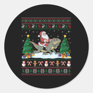 Santa Riding Iguana Boys Mädchen Kinder Ugge Weihn Runder Aufkleber