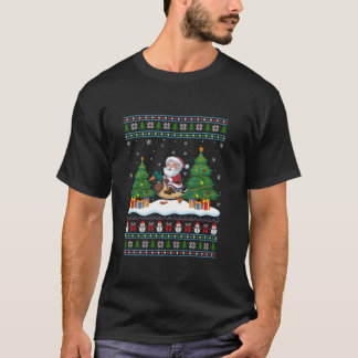 Santa Riding Mallard Bird Tree Lights Ugly Christm T-Shirt