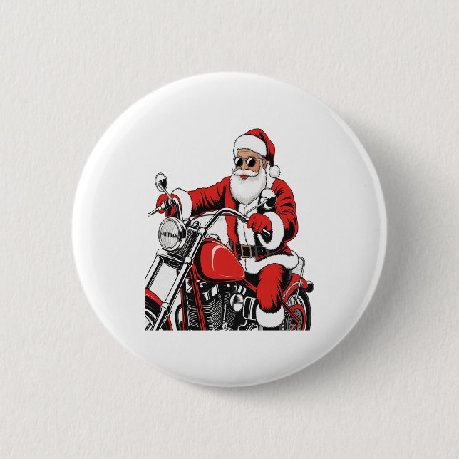 Santa Riding Motorrad Button (Vorderseite)