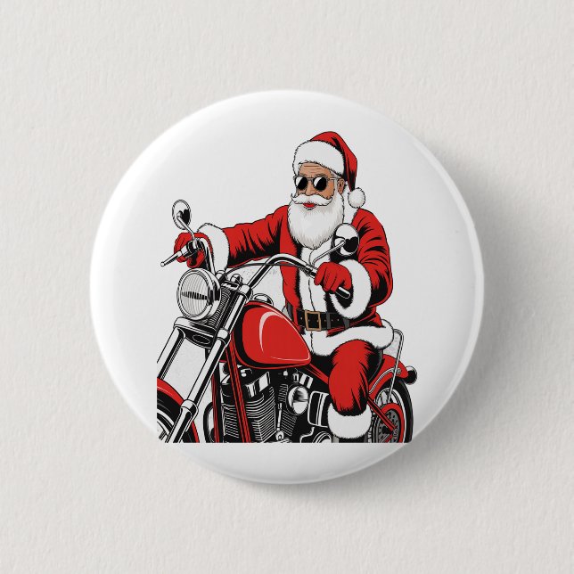 Santa Riding Motorrad Button (Vorderseite)