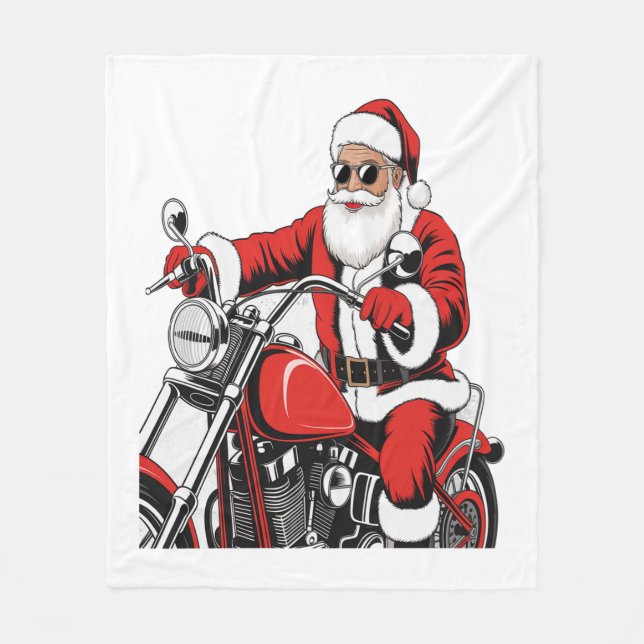 Santa Riding Motorrad Fleecedecke (Vorderseite)