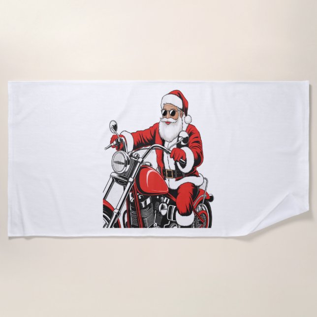 Santa Riding Motorrad Strandtuch (Vorderseite)