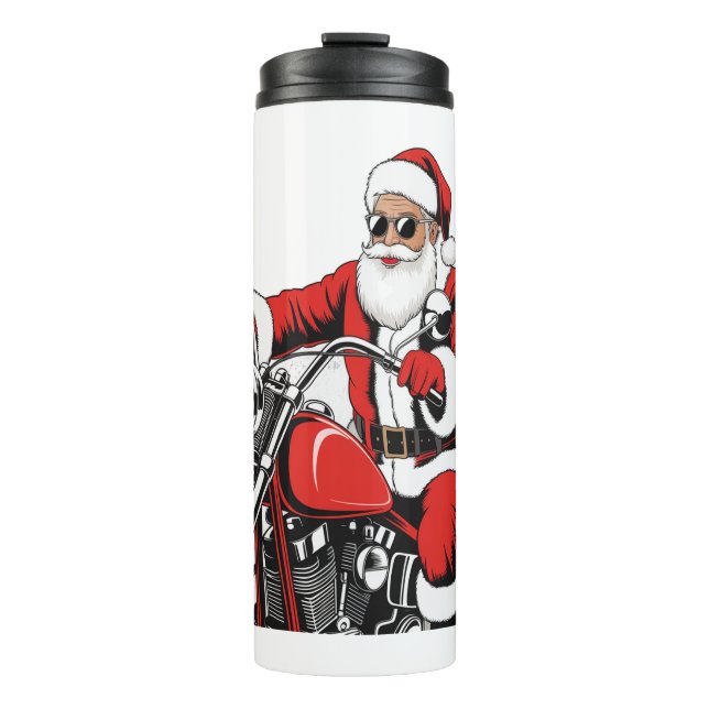 Santa Riding Motorrad Thermosbecher (Vorderseite)