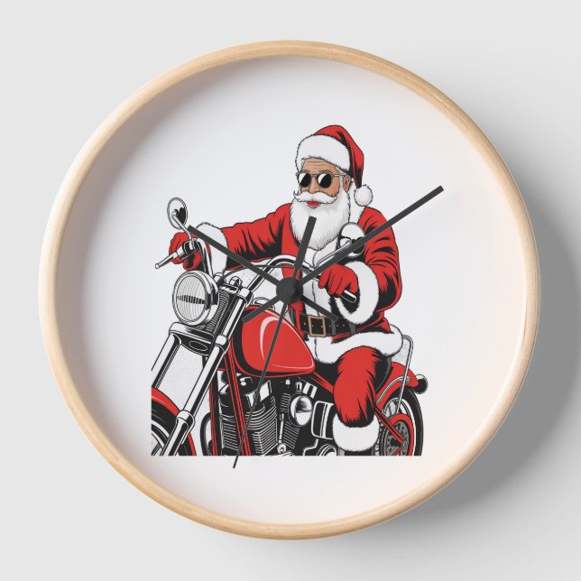 Santa Riding Motorrad Uhr (Vorderseite)