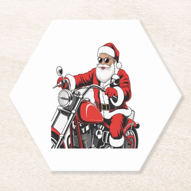 Santa Riding Motorrad Untersetzer (Vorderseite)