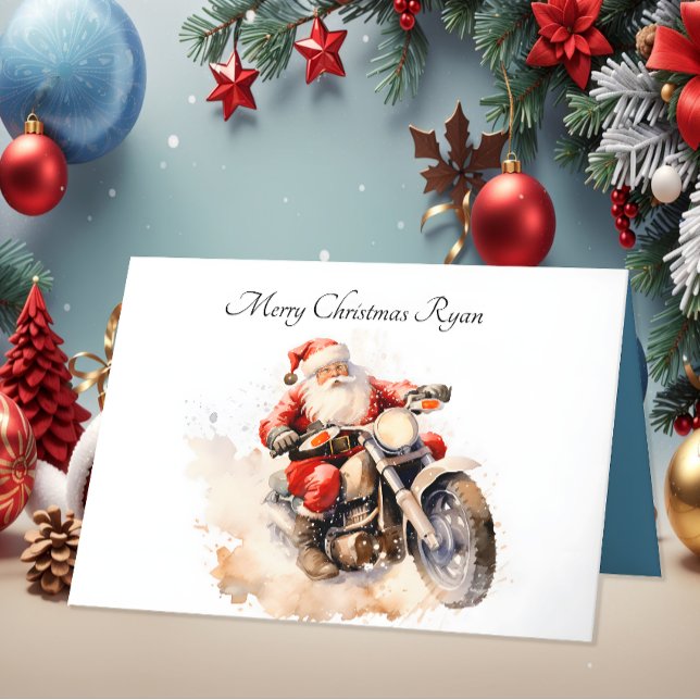 Santa Riding Motorrad Weihnachtskarte Dankeskarte (Von Creator hochgeladen)