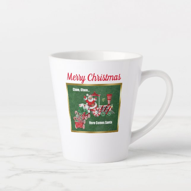 Santa Riding Peppermint Candy Train Green Gold Milchtasse (Rechts)